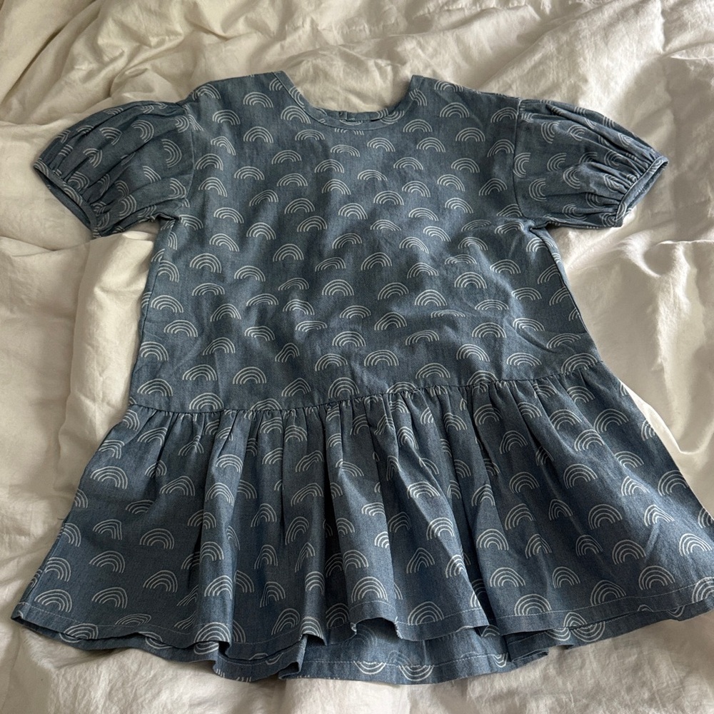 Tea NWOT chambray Blue Dress with White rainbow Pattern